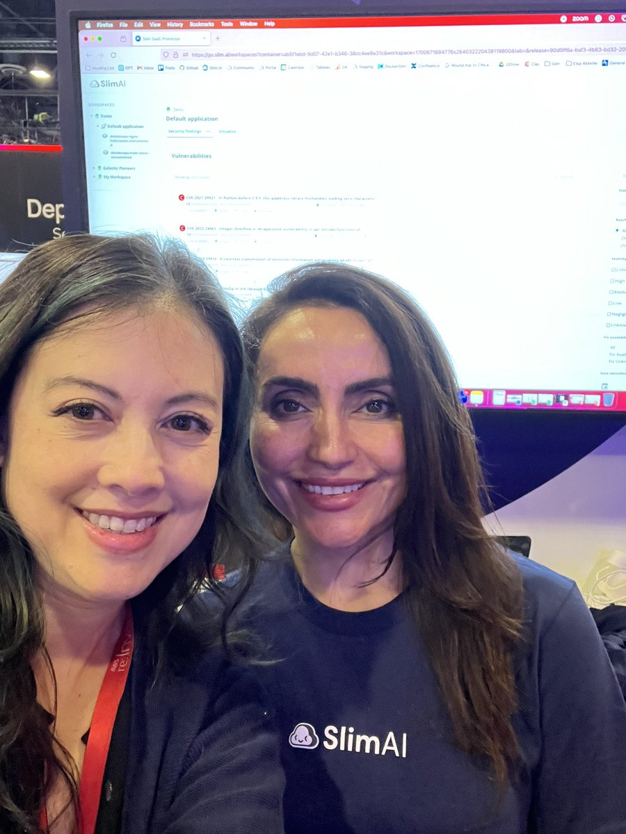 Happy to meet up in person with @aykayase at #AWSreInvent! 
@esg_global @SlimDevOps @AWSEvents #cloudcomputing #containersecurity #vulnerabilitymanagement #CloudSecurity #AWSreInvent23