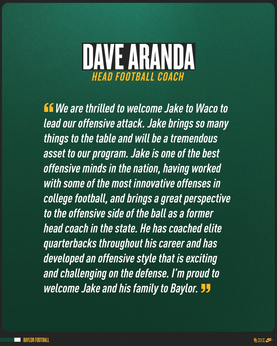 BUFootball's tweet photo. "One of the best offensive minds in the nation”
- @CoachDaveAranda

#SicEm https://t.co/SXqYOi8dYF