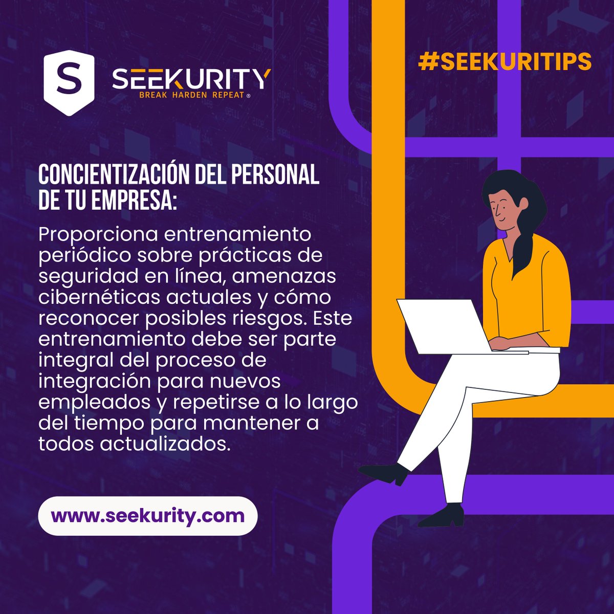 Fortalezcamos juntos la defensa digital de tu empresa. La concientización del personal es clave. 💼🔐 Descubre cómo contribuir a una cultura de seguridad sólida. 💻👥 
#Seekurity #SeguridadDigital #ConcientizaciónEmpresaria