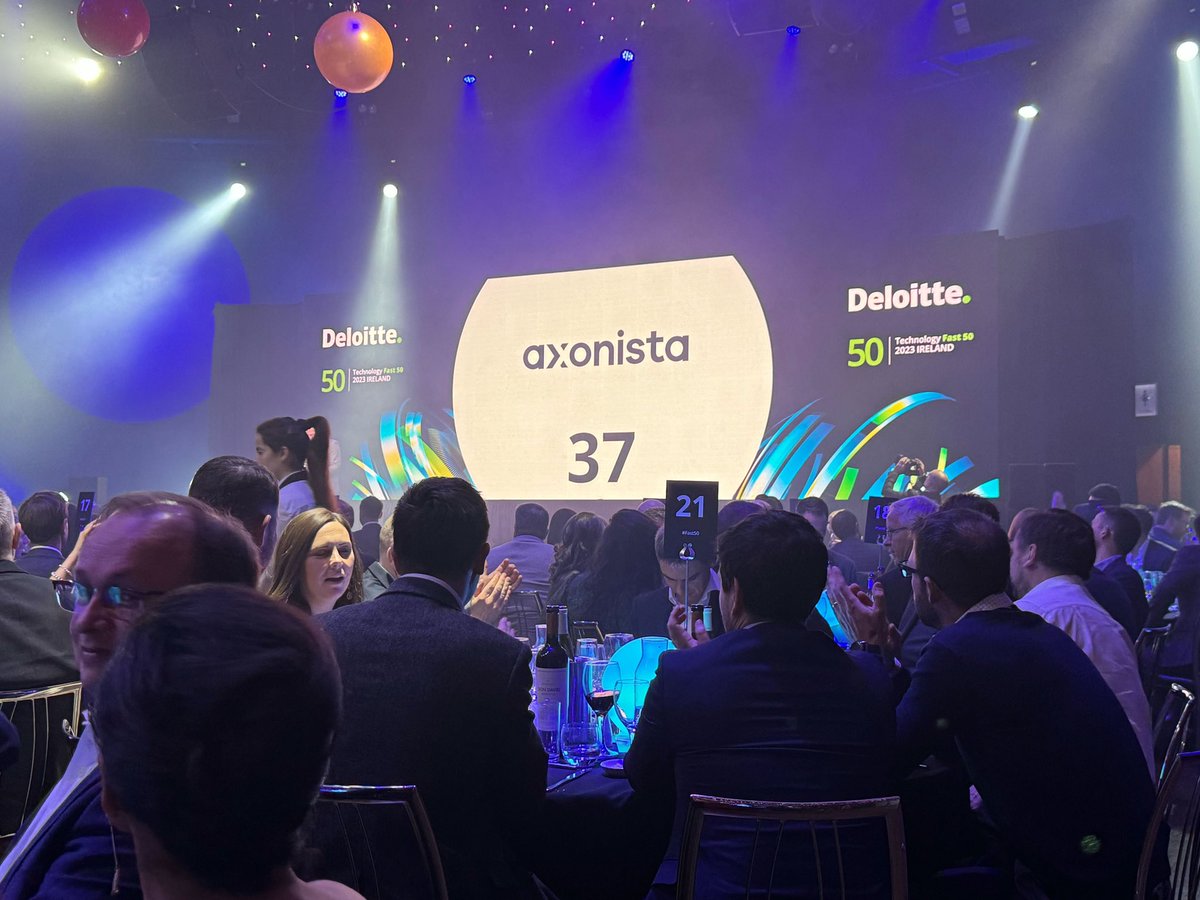 clairemchugh's tweet photo. Team @axonista had the best time at the @DeloitteIreland #Fast50 awards. Making the list for the 3rd year in a row, climbing to 37. Huge thanks to our team, customers, partners, and supporters, and to Deloitte for recognising our success. Congrats to all the winners! 🎉 https://t.co/6Cb64uDK03