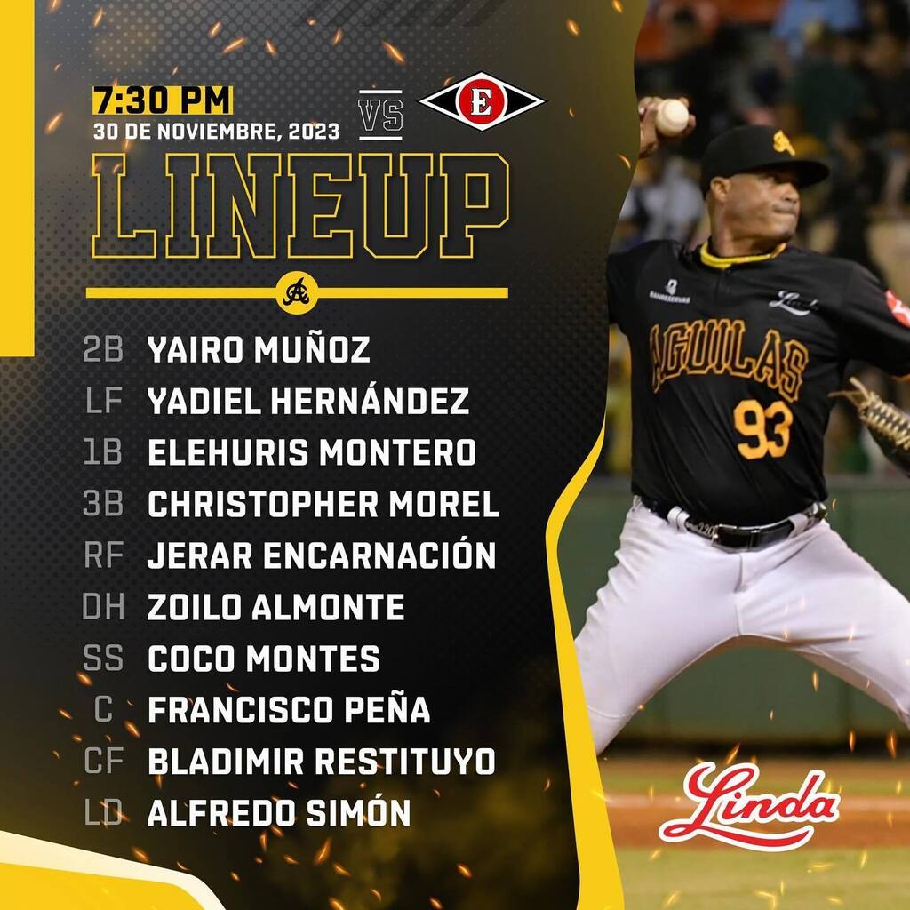 aguiluchos's tweet photo. #AguiPBP Alineación aguilucha para el partido de esta noche 30/11/2023 contra los Leones #LEvsAC https://t.co/qJGd4o5DRW