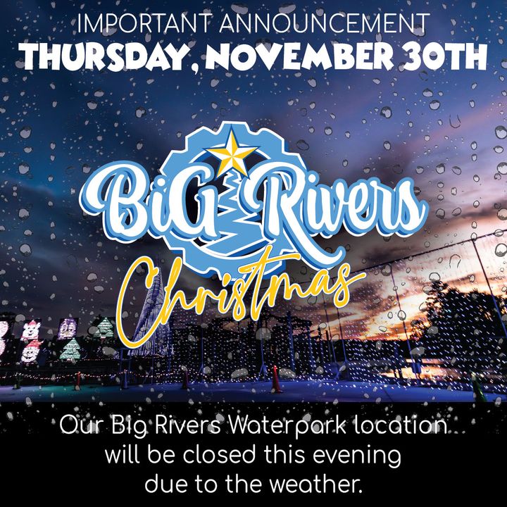 DashersLights's tweet photo. #BigRiversChristmas #DashersLightshow

⛈ WEATHER UPDATE ⛈ 
The Big Rivers Christmas Event will be closed Nov 30th due to projected extreme weather conditions.
#Weather #Rain #BadWeather #Houston #WeatherReport #FoxNews #HoustonNews #Click2Houston #ABC13 #KHOU #HoustonChronicle https://t.co/sflSinDIbN