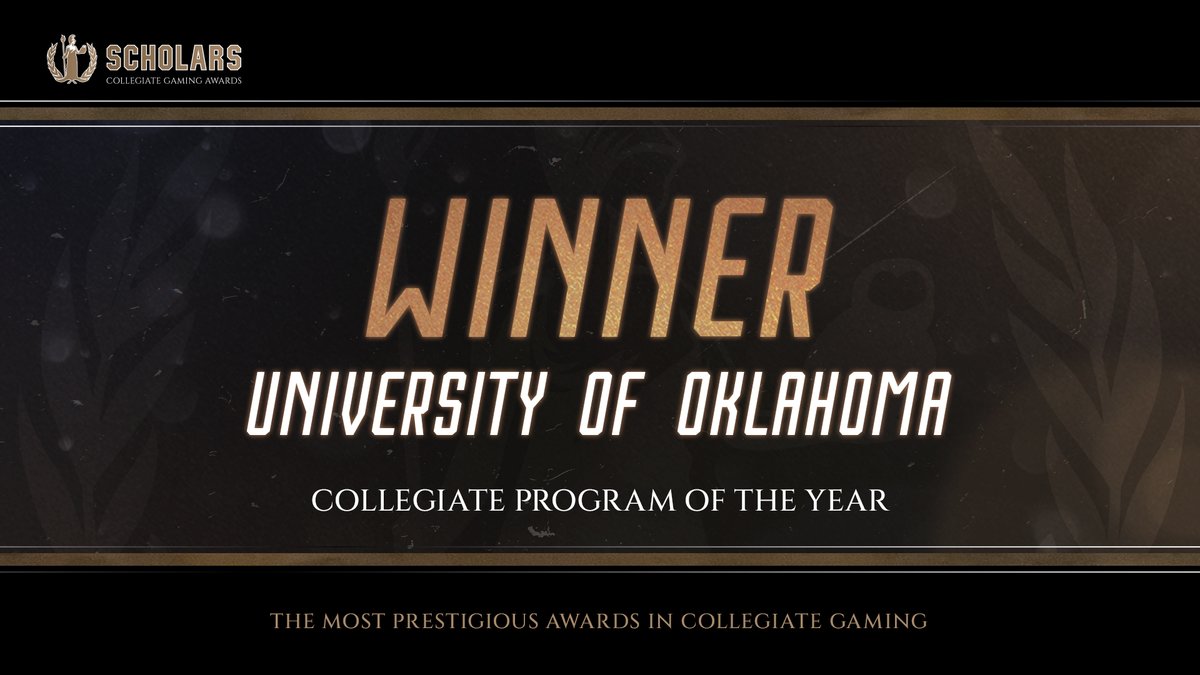 The winner of the Collegiate Program of the Year award is... 

<a href="/UofOklahoma/">University of Oklahoma</a>

CONGRATULATIONS! 🏆

<a href="/ScholarsAwards/">Scholars - Collegiate Gaming Awards</a> 

#ScholarsAwards #EsportsAwards2023