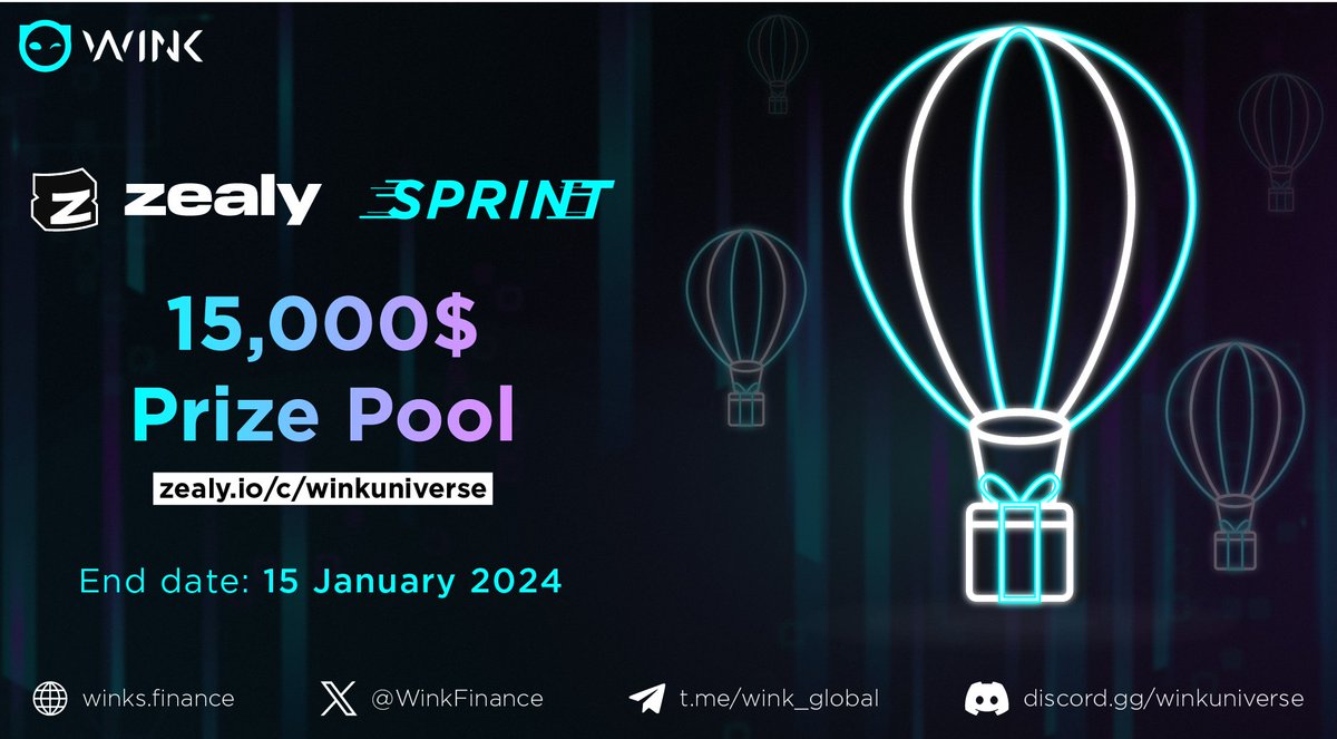 4° (Last) #ZealySprint is up!     

💰 #Prize pool= 15,000$    
Winners= 710     
End date: 15 January 2024.      

This is the last Zealy Sprint as the task system and other prizes will be available directly into the WINK platform by the next weeks.

Check Sprint rules here: