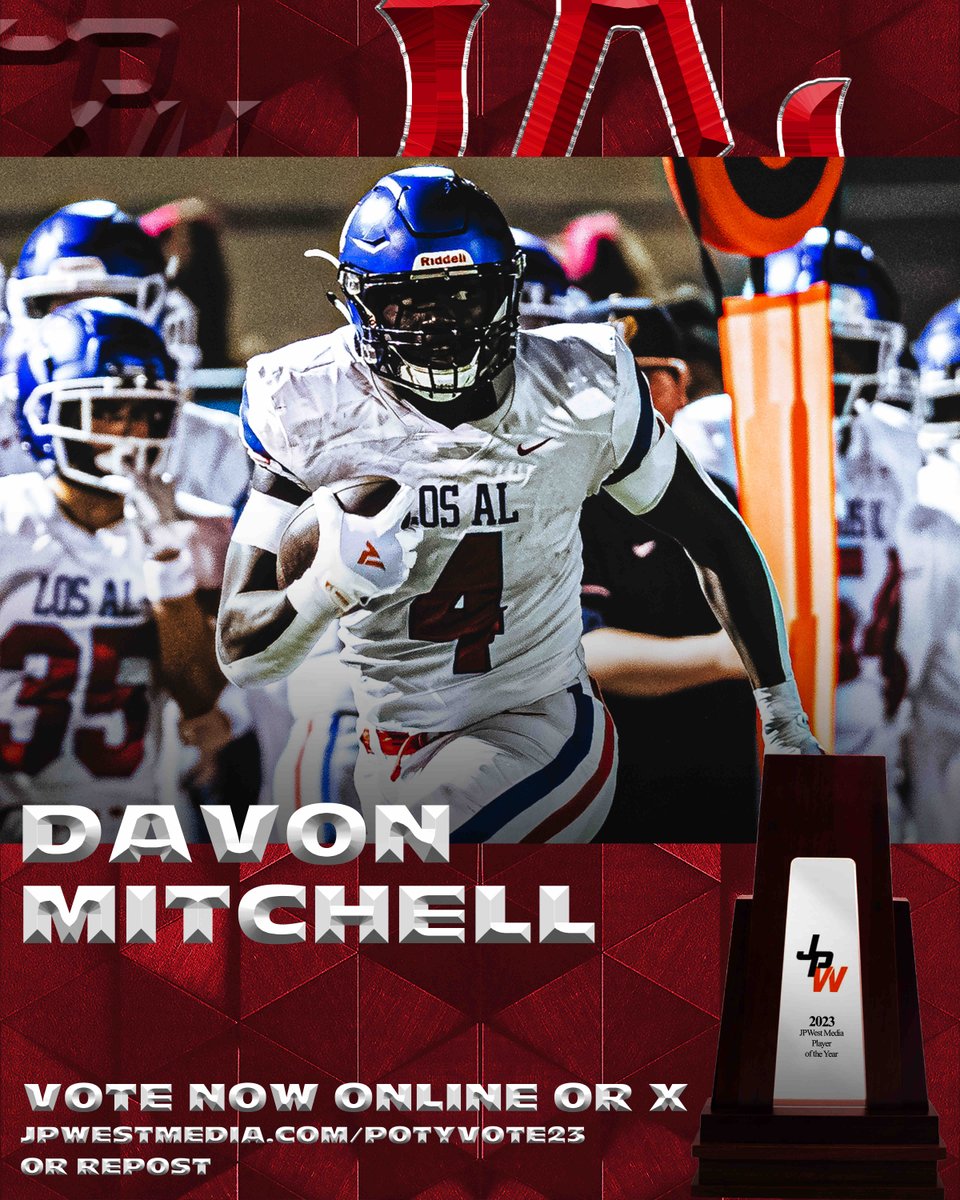 JPWestMedia's tweet image. Could the Big Tight End from Los Al and Oklahoma Commit, @davonmitchell82 win the 2023 JPWest Media Player of the Year?

BREAKDOWN: jpwestmedia.com/breaking-playe…
VOTE NOW: jpwestmedia.com/potyvote23

Or every repost counts as 1 vote