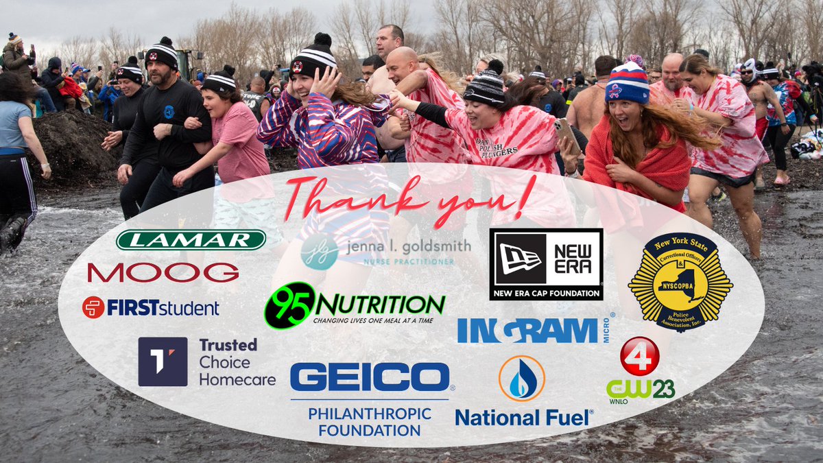 Thanks to Lamar, Moog, @FirstStudentinc, @jlgmedicalspa, @geico, @95nutrition, @natfuelgas, @News4Buffalo, New Era Cap Foundation, @NYSCOPBApr, @ingrammicroinc, and Trusted Nurse Staffing for their sponsorship of this weekend's Buffalo Polar Plunge! 👏👏👏 #PlungeNation