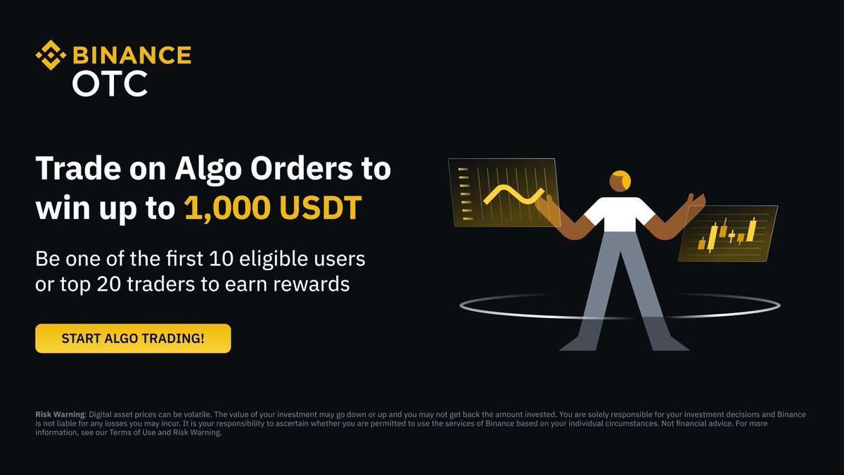 binance's tweet photo. Win up to $1,000 USDT with our new #Binance Algo Orders platform.

Trade your way into the top 20 to be eligible!

Full details here 👉 https://t.co/y3AbFUBxYA https://t.co/sAWLEQqEWV