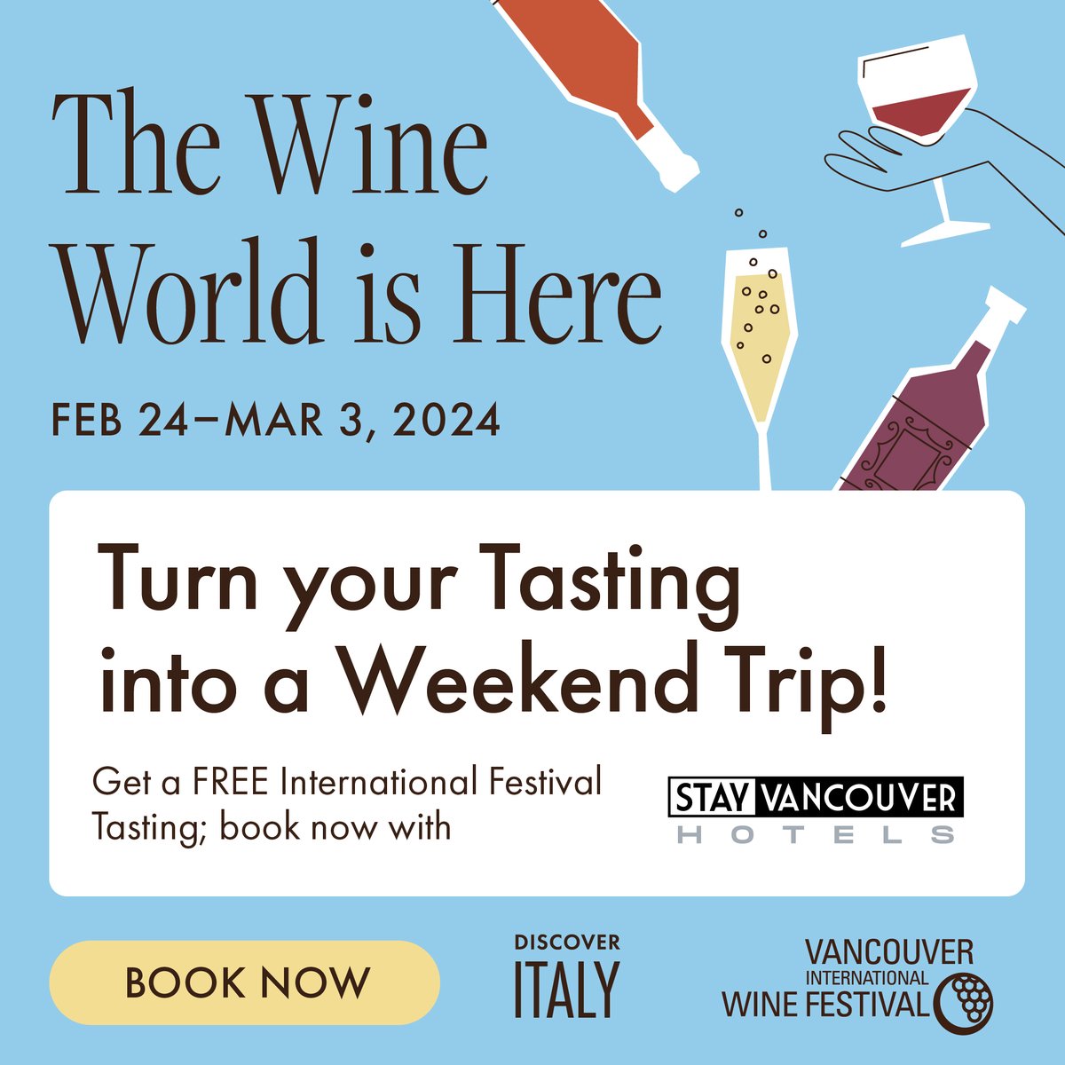 Vancouver International Wine Festival (@vanwinefest) on Twitter photo Receive a FREE #VIWF International Festival Tasting ticket to the session of your choice when you book a room with <a href="/stayvanhotels/">StayVancouverHotels</a>. Book early to get the best rate and turn your tasting into a weekend trip in downtown Vancouver this winter! More info: bit.ly/2qKUqZM Receive a FREE #VIWF International Festival Tasting ticket to the session of your choice when you book a room with <a href="/stayvanhotels/">StayVancouverHotels</a>. Book early to get the best rate and turn your tasting into a weekend trip in downtown Vancouver this winter! More info: bit.ly/2qKUqZM