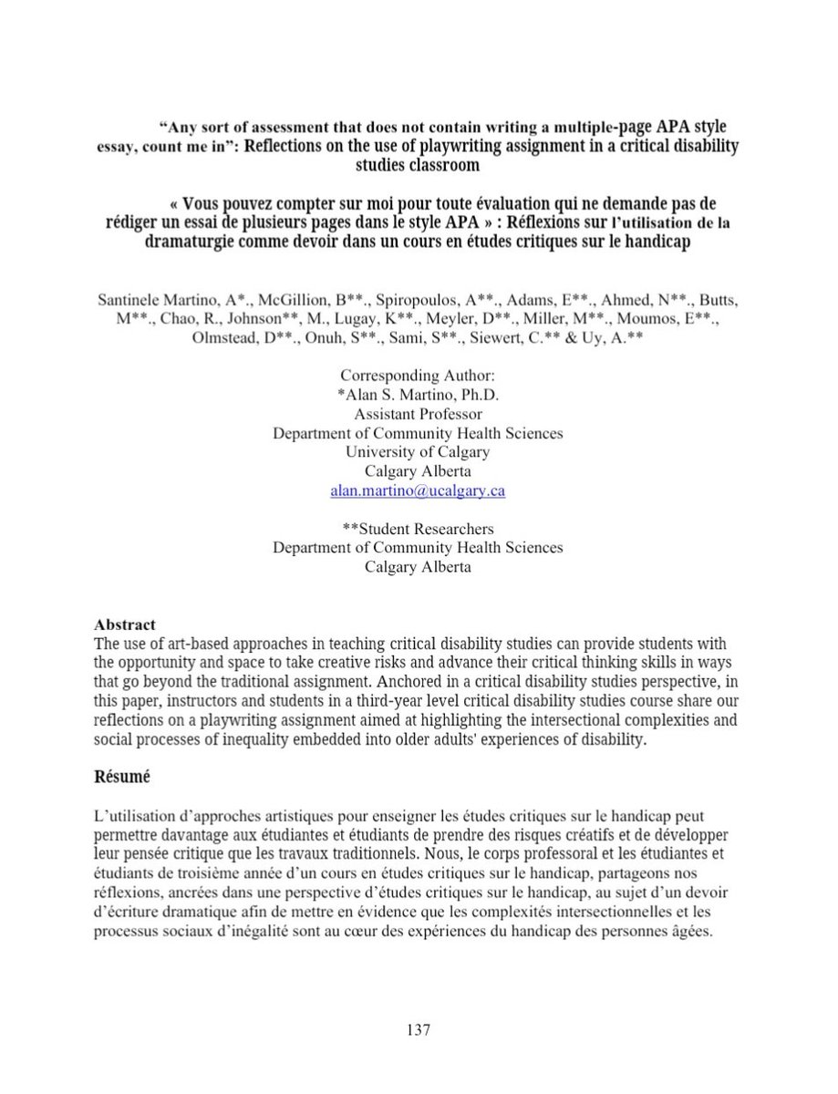 AthinaSpiro's tweet photo. THIS JUST IN: Science says that university assignments can be creative and fun! If you spend any time in a classroom, as a student or an educator, this paper we recently punished on using a playwriting assignment to teach disability theory is worth a read!https://t.co/iwrfUuP6Hs https://t.co/p0xtniECaA