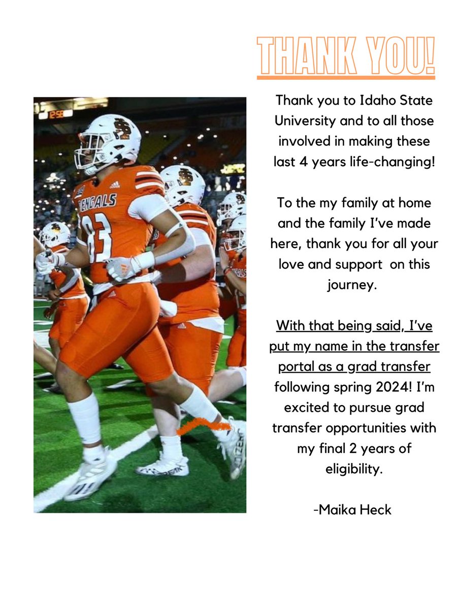 ma1ka_h3ck's tweet photo. Big Sky TE/WR 6’4” 240
Grad transfer 2x2 (May 2024)
Double major, B.B.A. in Finance and Business Management
3.6 GPA

Film linked in bio! 🙏🏽 https://t.co/y28mBMM13E
