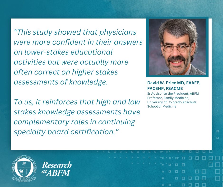TheABFM's tweet photo. Novel research study examines the correlation between physician performance and higher stakes vs. lower stakes assessments. https://t.co/8VX4alRDg4
@JCEHPonline #Highstakesassessment #lowstakesassessment #boardcertification #Longitudinalassessment https://t.co/RMM8ZVGtVQ