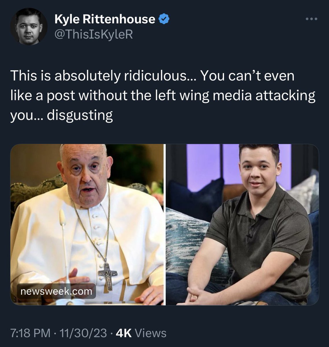 He liked a post that said the Pope is a “liberal a**hat.”