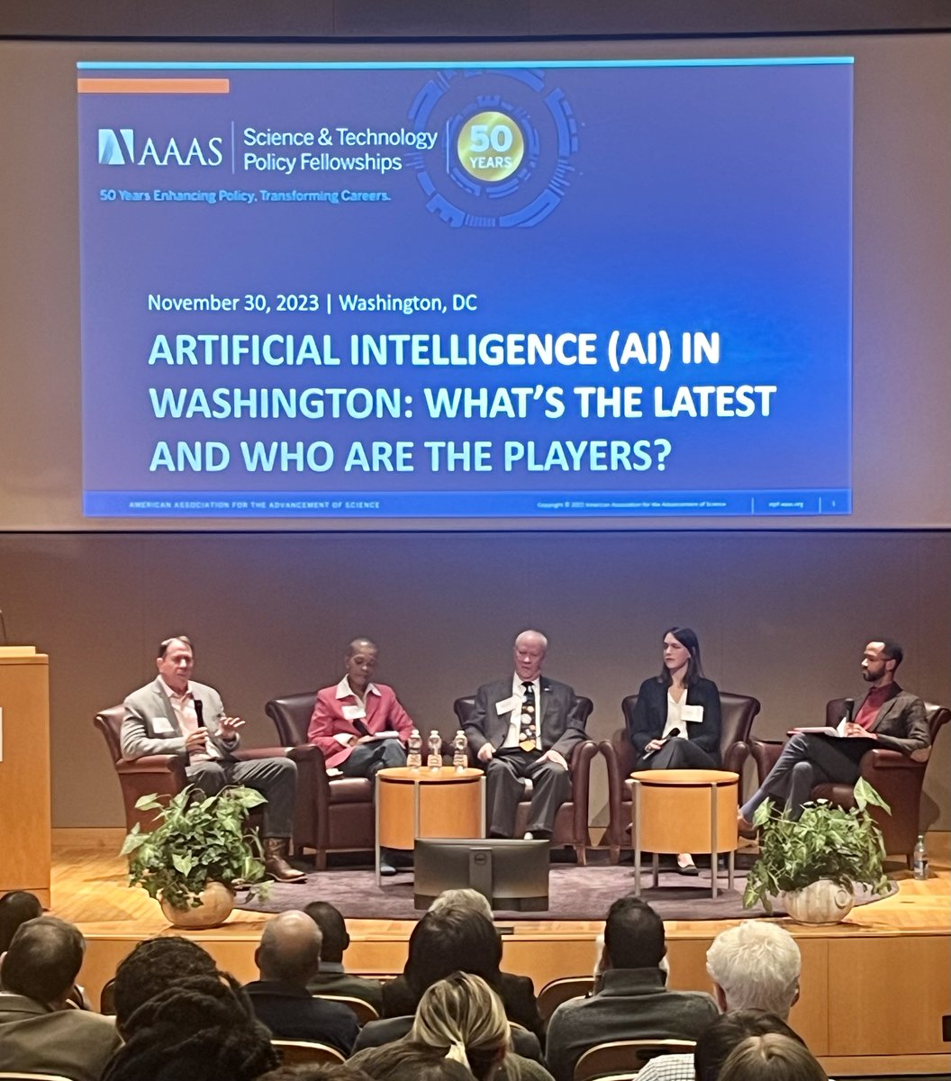 Great panel from <a href="/AAAS_STPF/">S&TPolicyFellowships</a>. Diverse insights from <a href="/DoDJAIC/">Joint Artificial Intelligence Center</a>, <a href="/NSF/">U.S. National Science Foundation</a>, <a href="/mia_hoffmann_/">Mia Hoffmann</a> <a href="/CSETGeorgetown/">CSET</a>, &amp; <a href="/RepMcNerney/">Jerry McNerney</a> on #AI and policy. 

Thanks to <a href="/jbk_phd/">Joseph Keller</a> <a href="/BrookingsInst/">The Brookings Institution</a> for moderating!