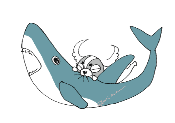 「サメちゃんとしっちゃん」|メル子🌈通販固定にあるよのイラスト