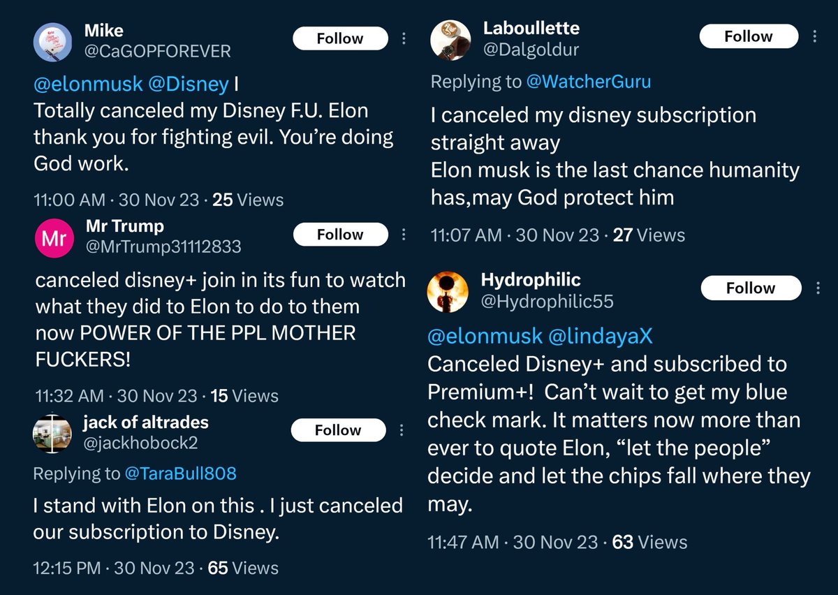 RippaGoalposts's tweet photo. People are cancelling Disney+ in support of Elon Musk https://t.co/ahMsBcpHQ9