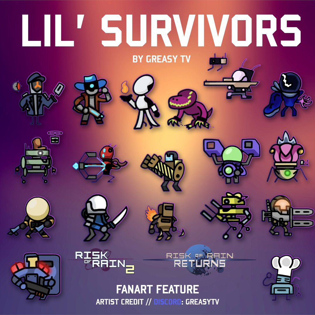RiskofRain's tweet photo. Your favorite Survivors... but tiny!  

Shout out to Discord member Greasy TV for these positively adorable creations.   

Share your art here, in our Discord, or on Reddit and it could be featured next!    
🔸https://t.co/Wa5y6kieQx   
🔹https://t.co/HhceMCxT3b https://t.co/vdO1MdzN4X