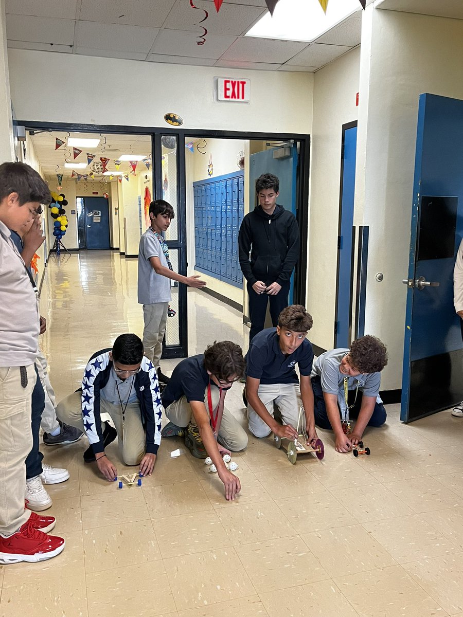 Students competing with their classmates for the winning car design by applying their understanding of  physical science concepts and testing. #mast2324 <a href="/josemartimast/">Jose Marti MAST 6-12</a>