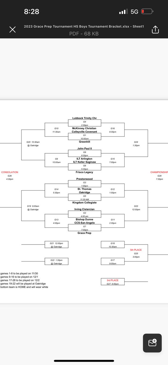 Grace prep Tournament Bracket!