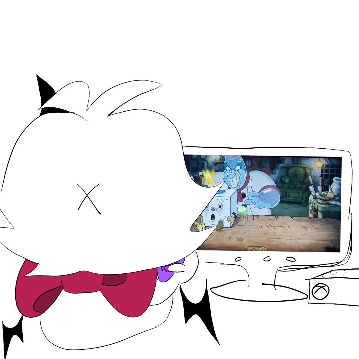 CratfLisa's tweet photo. Mientras tanto, yo  jugando un videojuego favorito intentando vencer a Chef Saltbaker de nuevo hasta que me dé las ganas de dibujar de nuevo (y si se pregunta... No gane pero seguí intentando hasta el final 😞✋) https://t.co/xwItwvv6Et