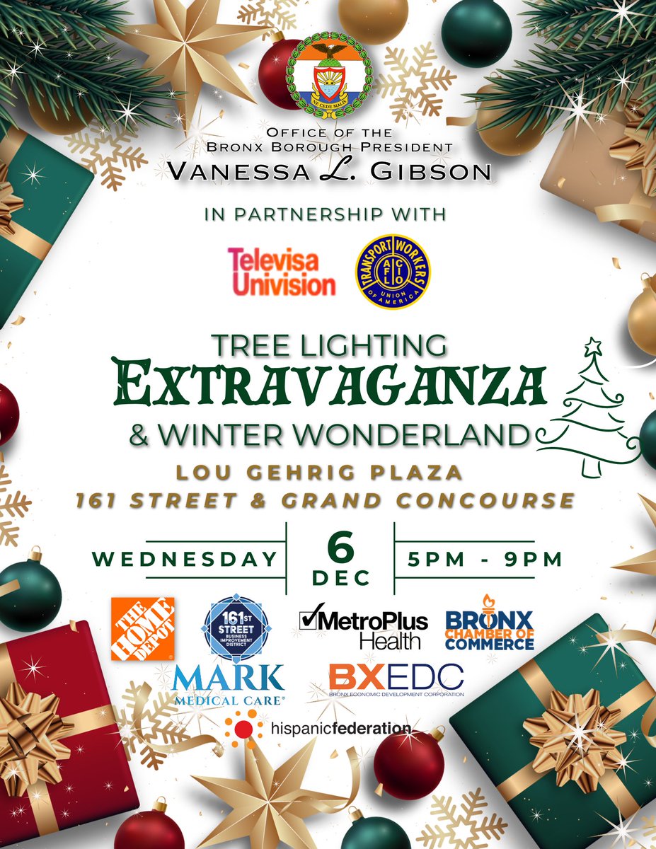 Join us on Wednesday, December 6th for our Annual Holiday Tree Lighting Extravaganza and Winter Wonderland in partnership with TelevisaUnivision and the Transport Workers Union of America.