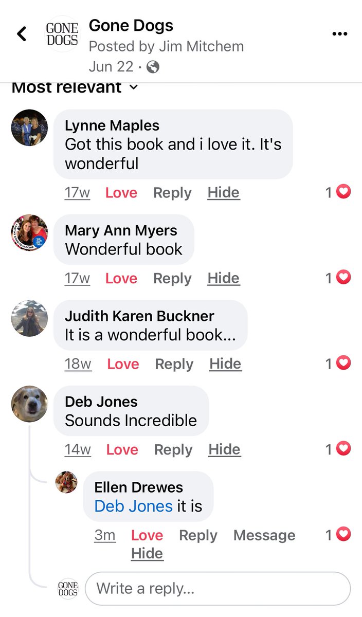 jmitchem's tweet photo. What a blessing to make something that people love. @GoneDogs is that for me. These are random comments from an ad. Dang. https://t.co/5XWuaWugnO
