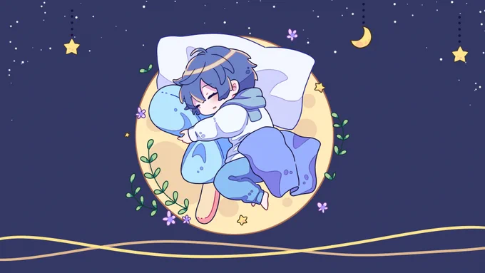 椿さんのすやすやと眠るKAITOさん!お月様の上で、アイスのクッションを抱きしめて寝る姿がとってもカワ(・∀・)イイ!!ホー…!【】 #piapro #KAITO