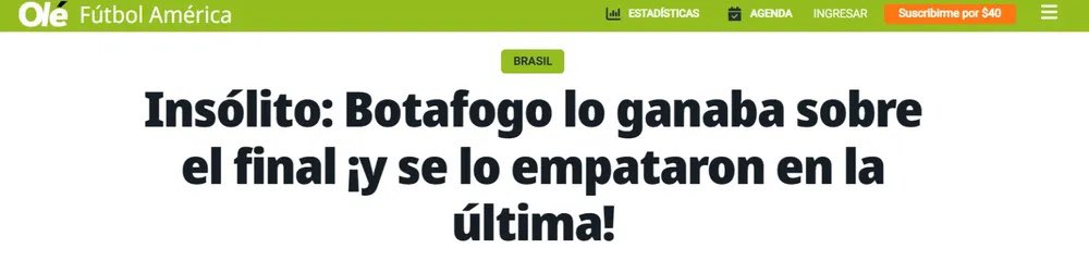 futebol_info's tweet photo. Imprensa internacional repercute derrocada do Botafogo no Brasileirão.

- Marca (Espanha):
"Botafogo falha em vencer de novo e se aproxima de completar uma das piores pipocadas da história."

- A Bola (Portugal):
"O que acontece com o Botafogo só poderia acontecer com o Botafogo."

- Olé (Argentina):
"Insólito! Botafogo ganhava no final e empataram na última."

- Daily Mail (Inglaterra):
"É essa a maior entregada da história do futebol? O clube brasileiro Botafogo estava 14 pontos no topo, porém venceu apenas dois dos últimos 15 jogos, incluindo uma sequência de colapsos nos minutos finais, e destruiu a liderança."

🗞 @geglobo
📸 Divulgação