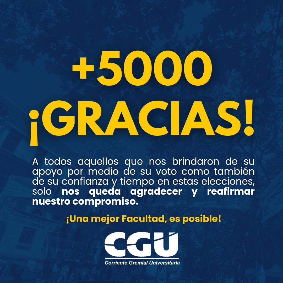 Queremos agradecer a los más de 5000 estudiantes de facultad de economía que depositaron su confianza en nosotros. 

Vamos a seguir trabajando por la facultad que queremos!