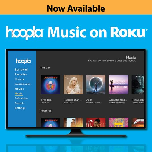 KernCntyLibrary's tweet photo. Share this post with your friends and family that have Roku. You can now stream free music on Roku through the Hoopla app! 📷
#hoopla #roku #kernlibrary #elibrary https://t.co/dnaYHnnivB
