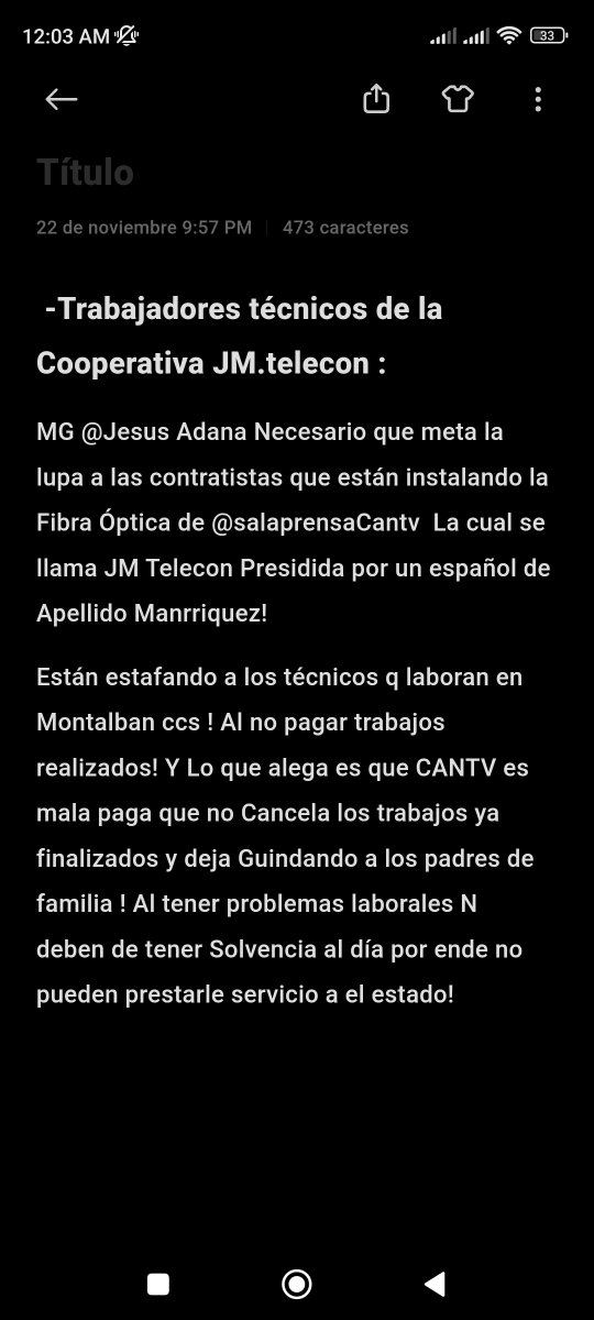 oskr278's tweet photo. @salaprensaCantv Justicia social, para los trabajadores de la Cooperativa JM Telecon quien  le prestan servicio de instalación a la #CANTV https://t.co/gQIW1ecL5r