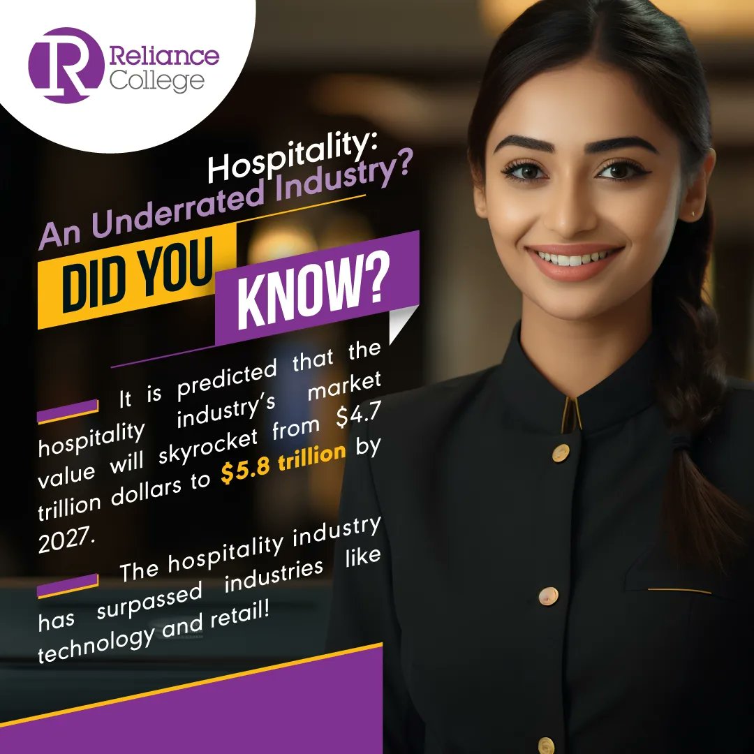 reliancemy's tweet photo. A hospitality degree might be exactly what you need if you’re looking for a degree that offers you a wide range of job opportunities and varieties! 

#myREC #REC #RelianceCollege #BACE #BACEducation #Hospitality #Hustle #Graduate #Salary #Variety #JobOpportunity #LearningLab https://t.co/pgeMEz7fk2