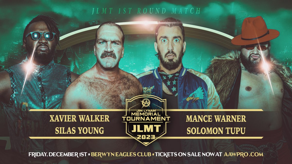 JLMT 1st Round Match 1st to score a pinfall/submission wins! @TheXavierWalker vs @lastrealmanROH vs @ManceWarner vs @SolomonTupu Tomorrow Night! Berwyn Eagles Club Berwyn, IL Tickets aawpro.ticketleap.com LIVE on @HighspotsWN #AAWJLMT #AAW #WWE #AEW #Chicago