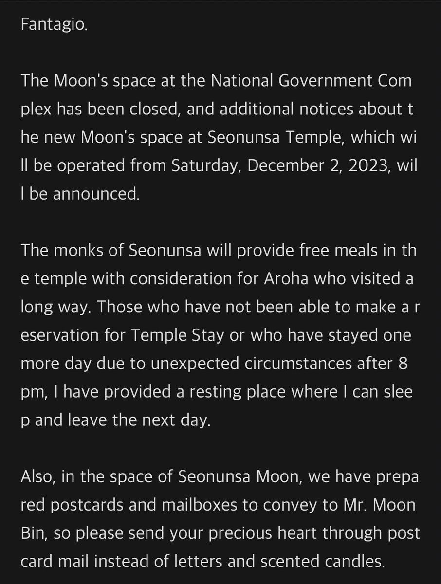 stanastro1602's tweet photo. Moon Space will be moved to Seonunsa Temple starting Dec 2.🥺 It may be farther but still grateful for the two places for a place to remember our beautiful Moon.🥺🌕

Seonunsa giving kind considerations (meal &amp; a place to stay) for Arohas who will travel a long way.🥹 Thank you. https://t.co/UTuzKOHaQ6