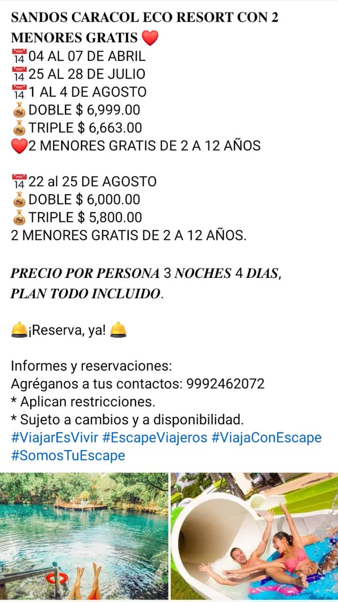 escapeviajeros's tweet photo. 🛎¡Reserva, ya! Informes:9992462072 #ViajarEsVivir #EscapeViajeros #ViajaConEscape #SomosTuEscape #instagood #amor #buenosdías #aniversario #familia #amigos #feliz #música #viajar #sunset #lugaresmagicos #instaviajeros #maravillasdelmundo #FelizJuevesATodos #FelizJueves https://t.co/O7fgYO3g4p