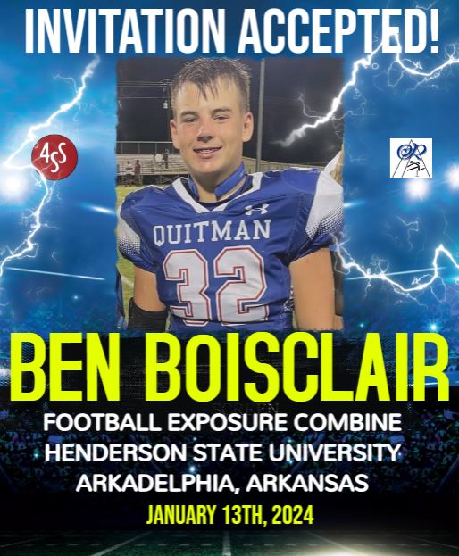 We are excited to announce that Ben Boisclair, a '27 RB/LB from Quitman HS (TX), has accepted our invitation to compete in the Exposure Combine at <a href="/ReddiesFB/">Henderson State Football</a> on January 13th! <a href="/CoachWebber68/">shane webber</a>