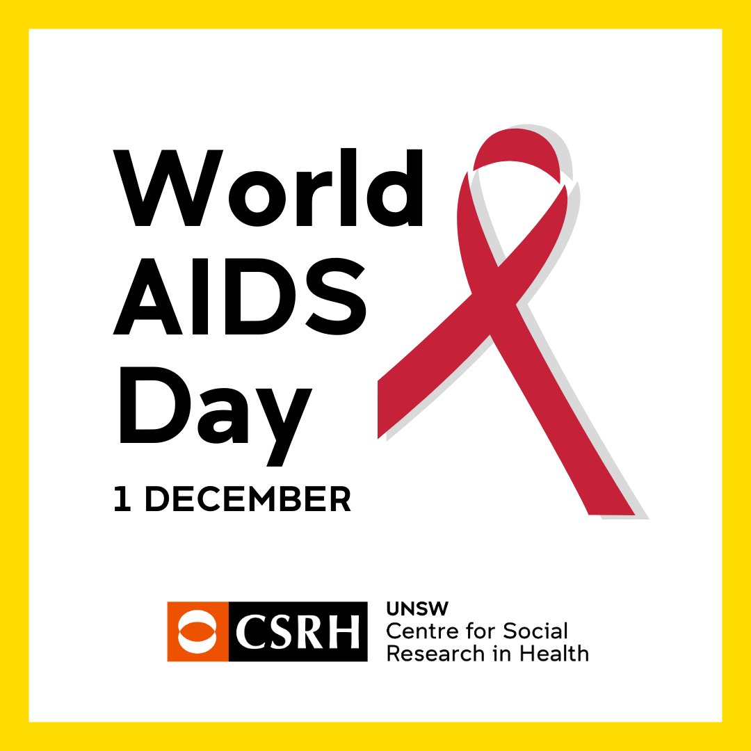Today is World AIDS Day. @CSRH_UNSW reaffirms our ongoing support for people living with HIV, commemorates those we have lost and acknowledges the vital role that affected communities play in advocating for equitable access to prevention and treatment, and an end to #HIVstigma.