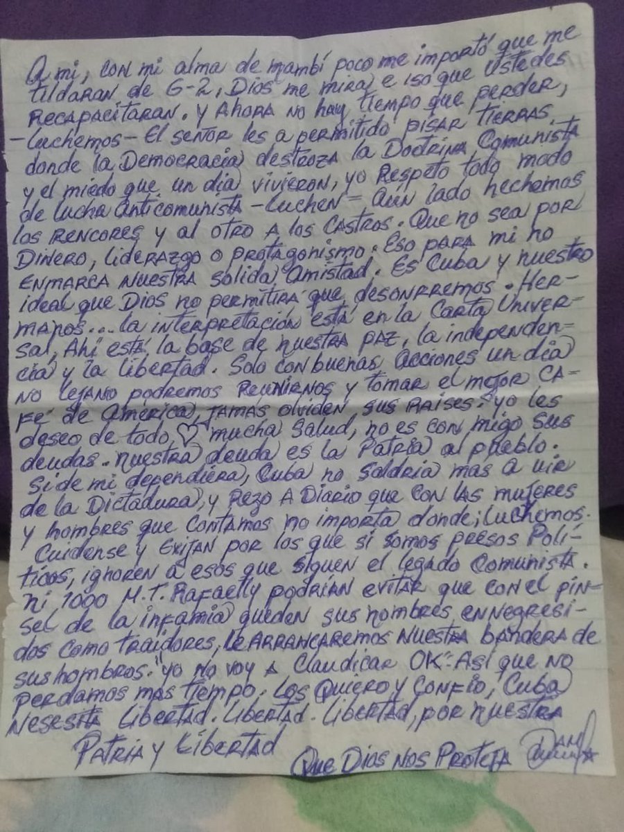 Carta del preso político Daniel Moreno. Condenado por el régimen castrista.  @Evelyncuba1940 gracias por transmitir este mensaje de nuestro valiente hwrmano.
#freedaniel