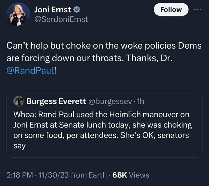 Senator Breadbags is one of those people who, when you see them choking in a restaurant, you can't help but root for the hot dog.

Anyhoo, congrats to 'Doctor' Labradoodle for giving her the ol' reach-around. 👍