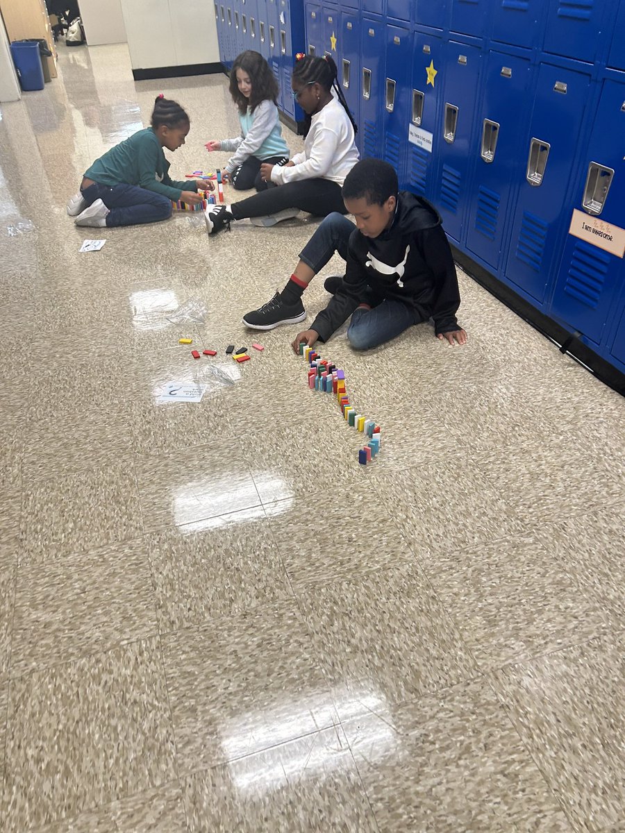GertnerTCS's tweet photo. Today our PBIS steam activity was a huge success. Chatsworth Steamers were hard at work cooperatively working together in order to create a domino train. Great problem solving, spacial awareness, balance and precision! @derrienTCS @MrsRothCS @ChatsworthSch https://t.co/2vQ9wvL7XU