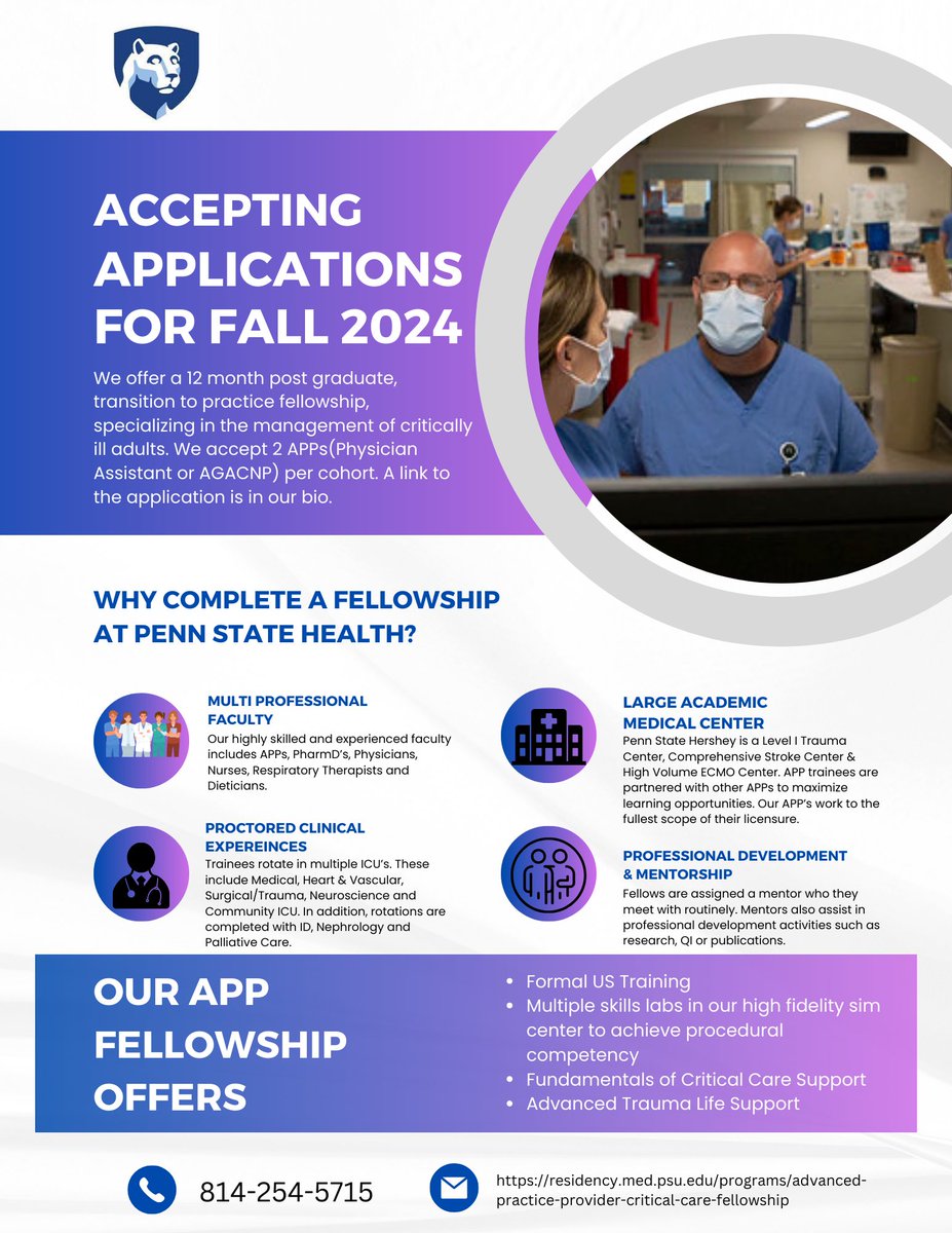 Application is open! #appfellowship #ICU #CriticalCare #advancedpracticeprovider #physicianassistant #aprn #agacnp #nursepractitoner