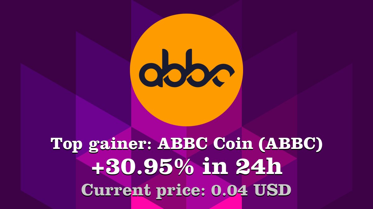 Coinwink's tweet photo. Top gainer: #ABBCCoin #ABBC $ABBC increased by 30.95% in 24h! Create your ABBC Coin (ABBC) #crypto alert: https://t.co/R5oR6O7o5l https://t.co/GJdhjtFtt8