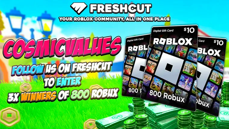 Roblox - $10 Robux card giveaway! (3x winners)         

To enter: 
1. Follow us on Freshcut (petsimulatorvalues.com/freshcut)
2. Like & Retweet
3. Comment your username

🎉Winners will be announced on December 5th! 
#PetSimulatorX #PetSimulator99 #Giveaway