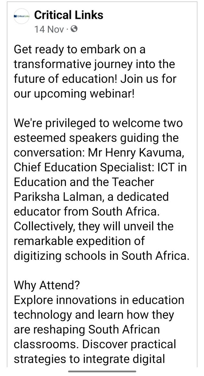 Teacher diary...

Being granted a global 
platform has been an amazing opportunity to showcase the transformative impact of technology in education, reshaping the educational landscape in South Africa.

#educationmatters 
#EducationRevolution 
#elearning 
#kzndoe