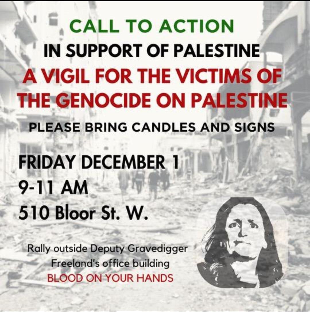 TorontoCommies's tweet photo. Join us tomorrow to honour the victims of the ongoing genocide in Palestine, and to highlight our government’s complicity. https://t.co/hj6uwF3hf2