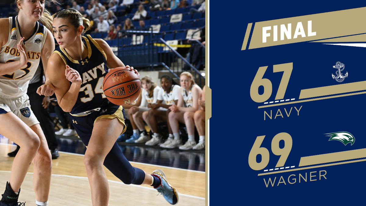 Navy fought to the end, but Wagner pulled it out at the end, 69-67. The Mids outscored the Seahawks, 20-11 in the fourth quarter.
Sydne Watts led all scorers with 21 points (8-12 FG, 2-3 3PT). Zanai Barnett-Gay finished with 12 points, 5 rebounds, 6 assists and 6 steals.