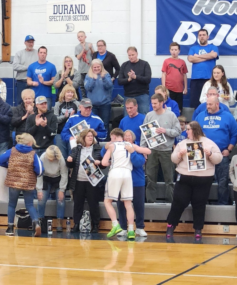 There it is, Nathan Folk surpasses 1,000 career points with the <a href="/DurandBulldogs/">Durand Bulldogs Boys Basketball</a>.  Short celebration then back to work.  Bulldogs tied with Galena 25-25 in the third.