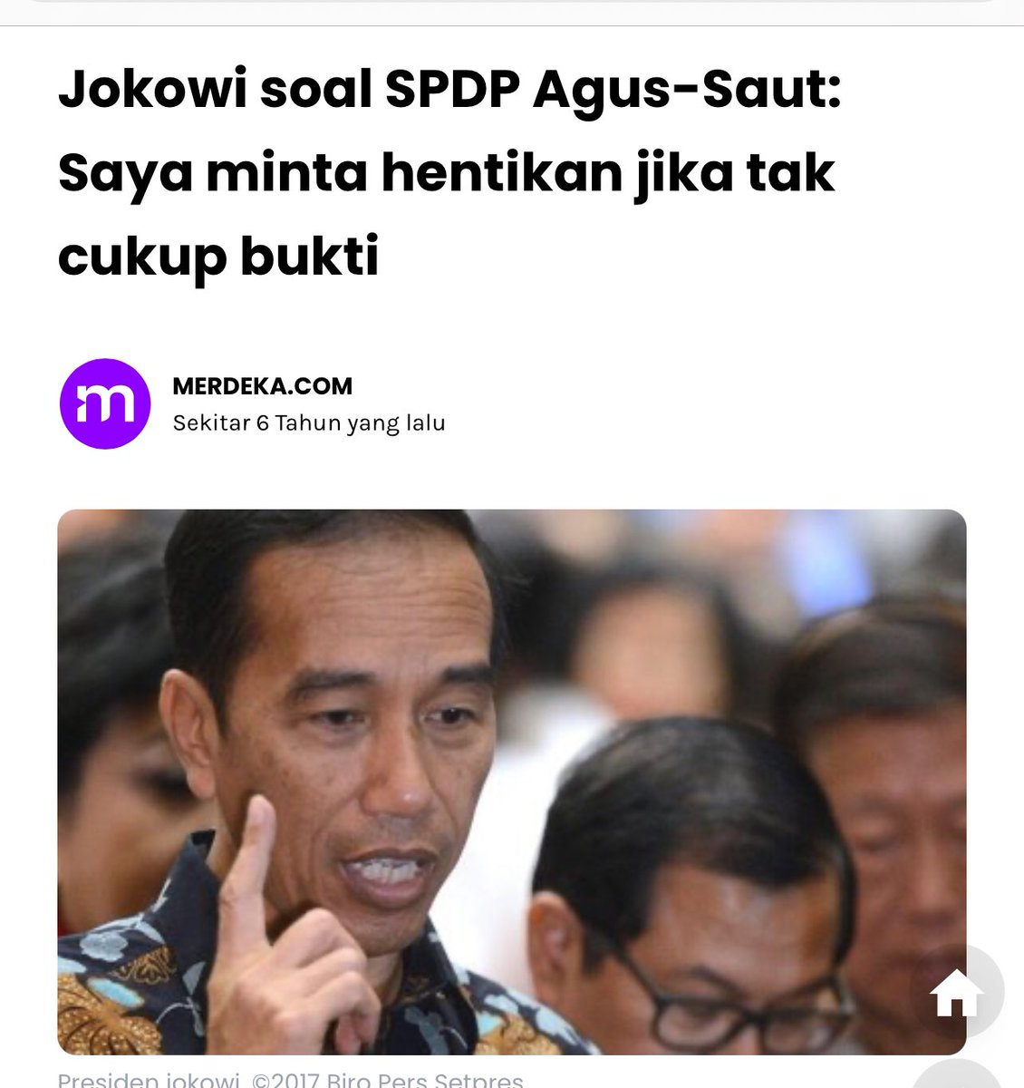 Saat itu ketika Bareskrim Polri menerbitkan surat pemberitahuan dimulainya penyidikan (SPDP) atas kasus pemalsuan surat &amp; penyalahgunaan wewenang yg menyeret Ketua KPK Agus Rahardjo , Presiden Jokowi lah yg mememinta segala proses hukum dihentikan jika tidak cukup bukti.