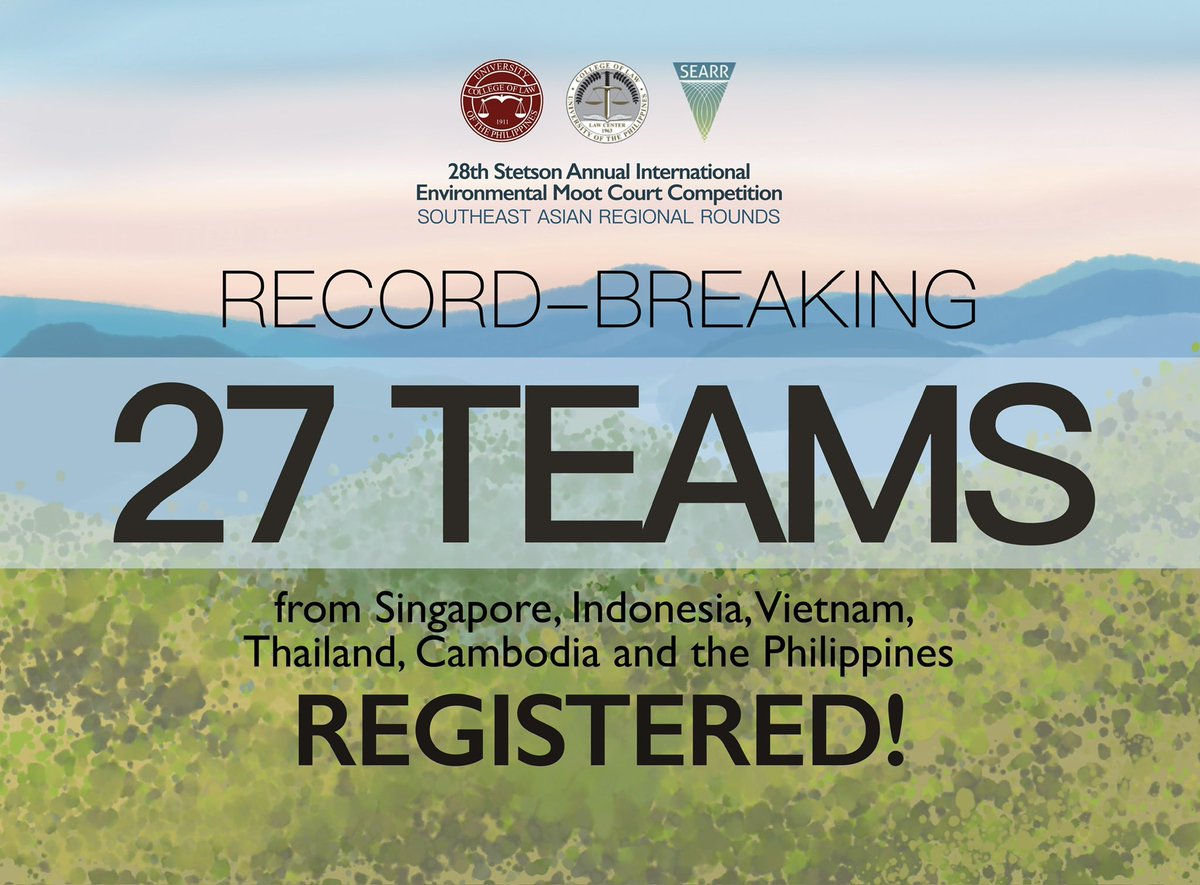 27 Teams from Singapore, Indonesia, Vietnam, Thailand, Cambodia, and the Philippines registered for the 2024 Southeast Asian Regional Rounds of the 28th Stetson International Environmental Moot Court Competition! 

See you in February 2024!