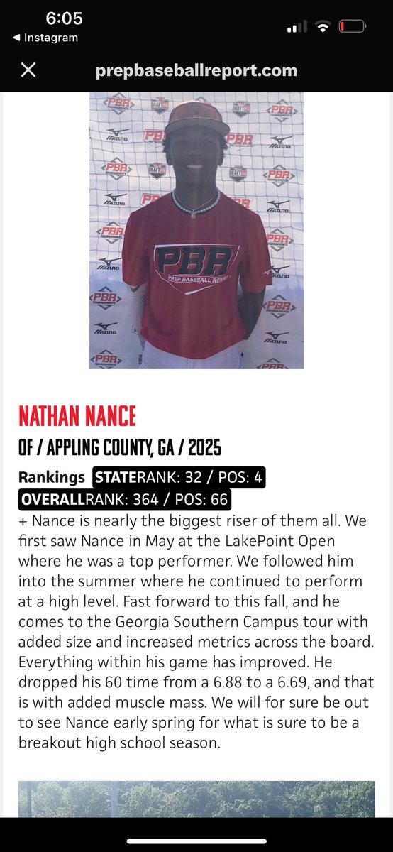 Blessed to be ranked the 364th prospect in the country, 66th outfielder in the country, 32nd overall player in Georgia, and the 4th outfielder in Georgia. A big thank you to @PBRGeorgia @Hudson_PBR @FlaSmitty @ShooterHunt for all they do! The work doesn’t stop. @SoutheastSox