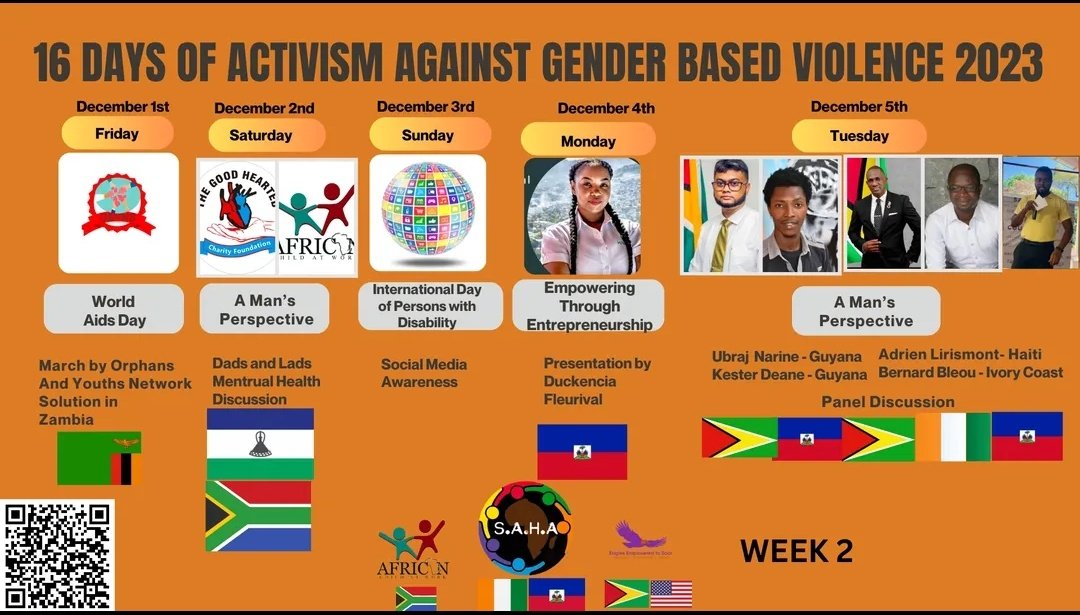 As we wrap up the first week of 16 days of Activism ,see what we have in the second week .

It's a fully packed send week please join us as we continue to provide knowledge and campaign for a Gender Based Violence free world.

#Activismunites 
#16DaysOfActivism 
#endgenderbasedvi